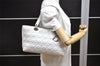 Authentic Christian Dior Lady Dior Lamb Skin Cannage Hand Bag White CD 3895K