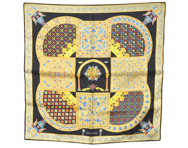 Auth HERMES Petit Carre 40 Scarf Handkerchief "CIELS BYZANTINS" Silk Black 3896J