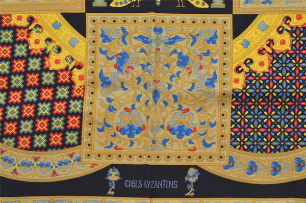 Auth HERMES Petit Carre 40 Scarf Handkerchief "CIELS BYZANTINS" Silk Black 3896J