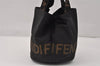 Authentic FENDI Vintage Hand Bag Purse Nylon Leather Black 3896K