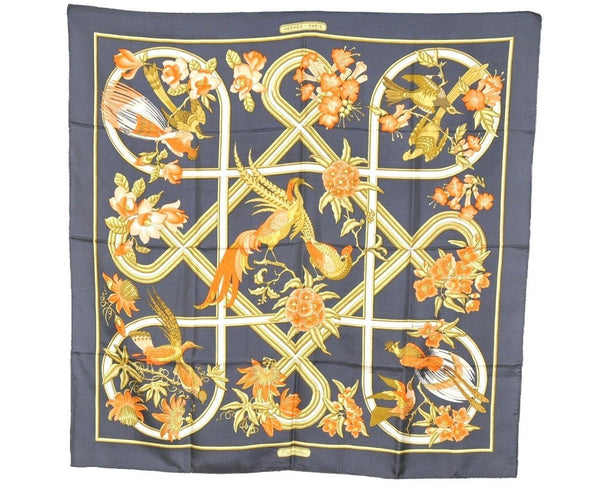 Authentic HERMES Carre 90 Scarf "Caraibes" Silk Gray 3897J