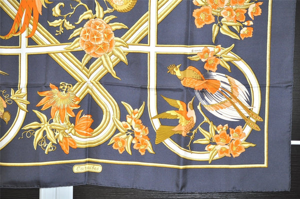 Authentic HERMES Carre 90 Scarf "Caraibes" Silk Gray 3897J