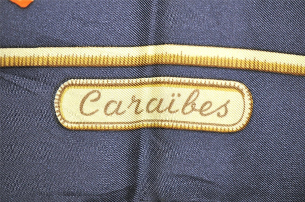 Authentic HERMES Carre 90 Scarf "Caraibes" Silk Gray 3897J