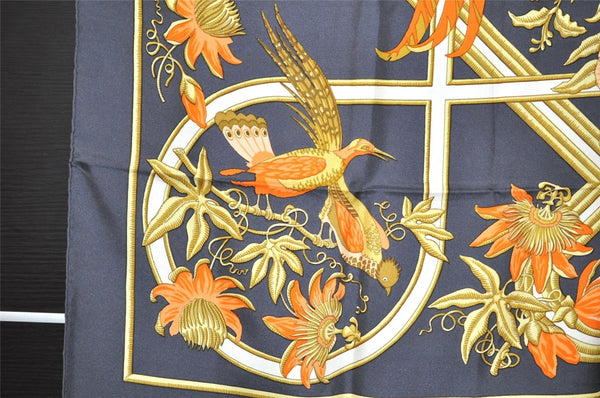 Authentic HERMES Carre 90 Scarf "Caraibes" Silk Gray 3897J