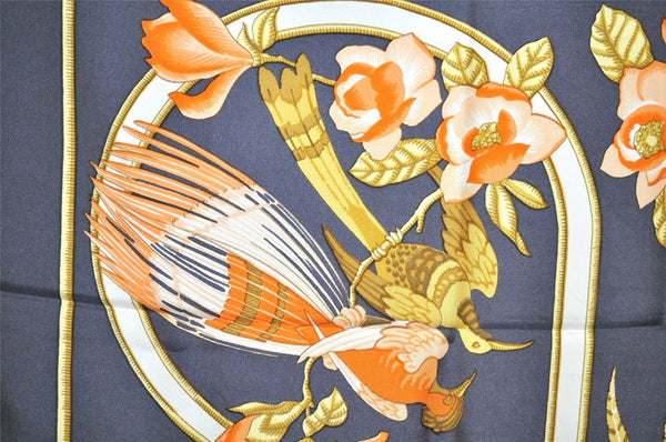 Authentic HERMES Carre 90 Scarf "Caraibes" Silk Gray 3897J