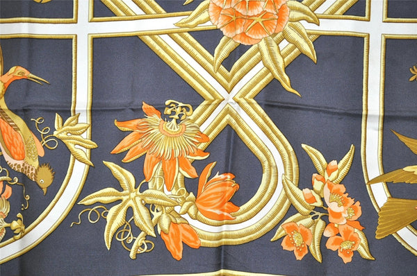 Authentic HERMES Carre 90 Scarf "Caraibes" Silk Gray 3897J