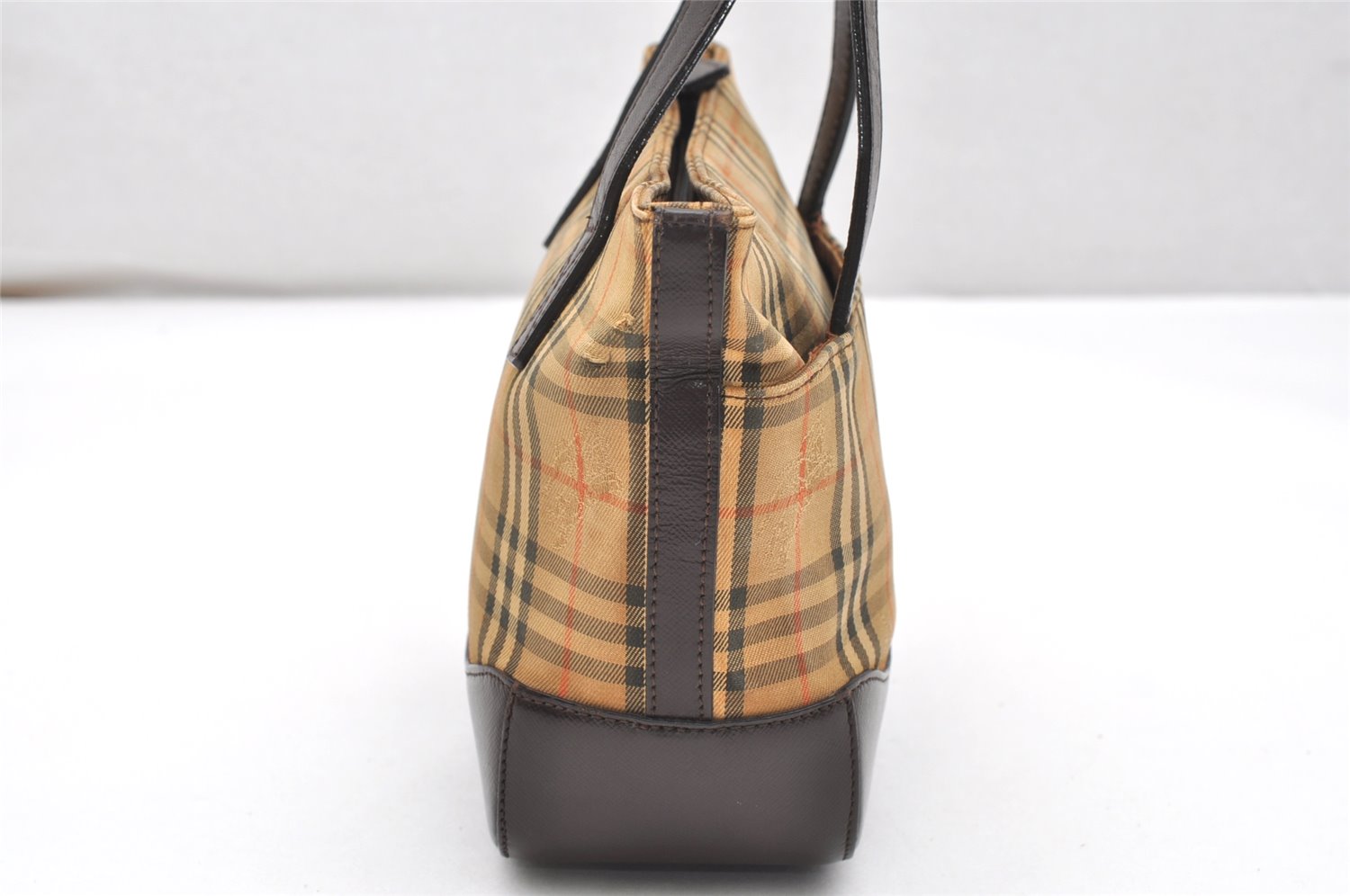 Authentic BURBERRY Vintage Nova Check Canvas Leather Hand Bag Purse Beige 3898K