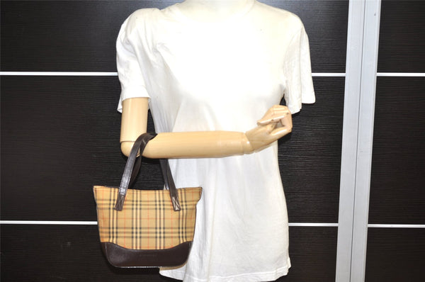 Authentic BURBERRY Vintage Nova Check Canvas Leather Hand Bag Purse Beige 3898K