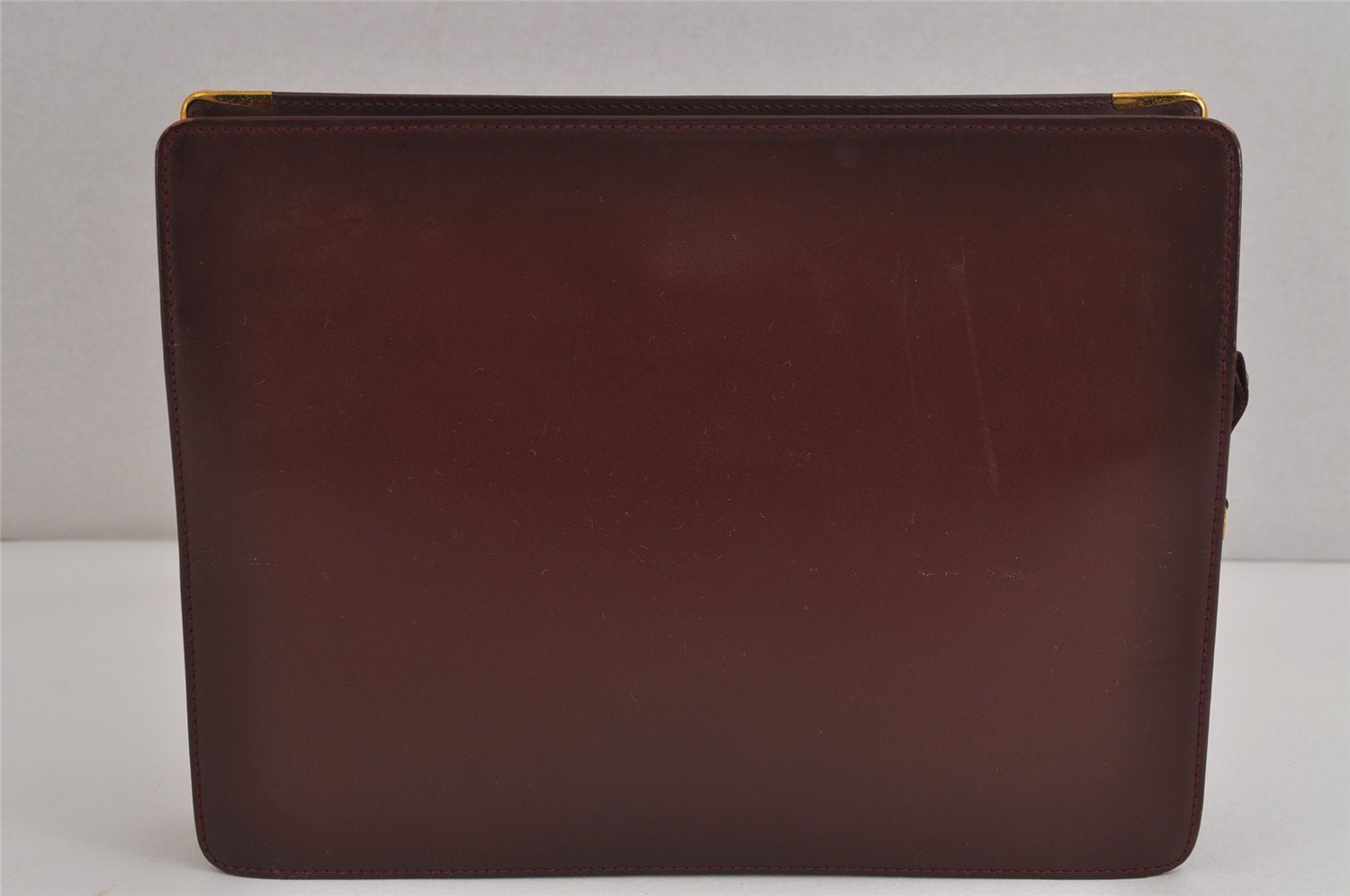 Authentic Cartier Must de Cartier Clutch Bag Purse Leather Bordeaux Red 3904J