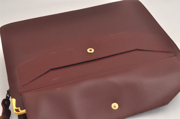 Authentic Cartier Must de Cartier Clutch Bag Purse Leather Bordeaux Red 3904J