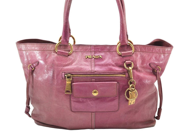 Authentic PRADA Vintage Leather Shoulder Tote Bag Pink 3904K