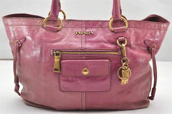 Authentic PRADA Vintage Leather Shoulder Tote Bag Pink 3904K