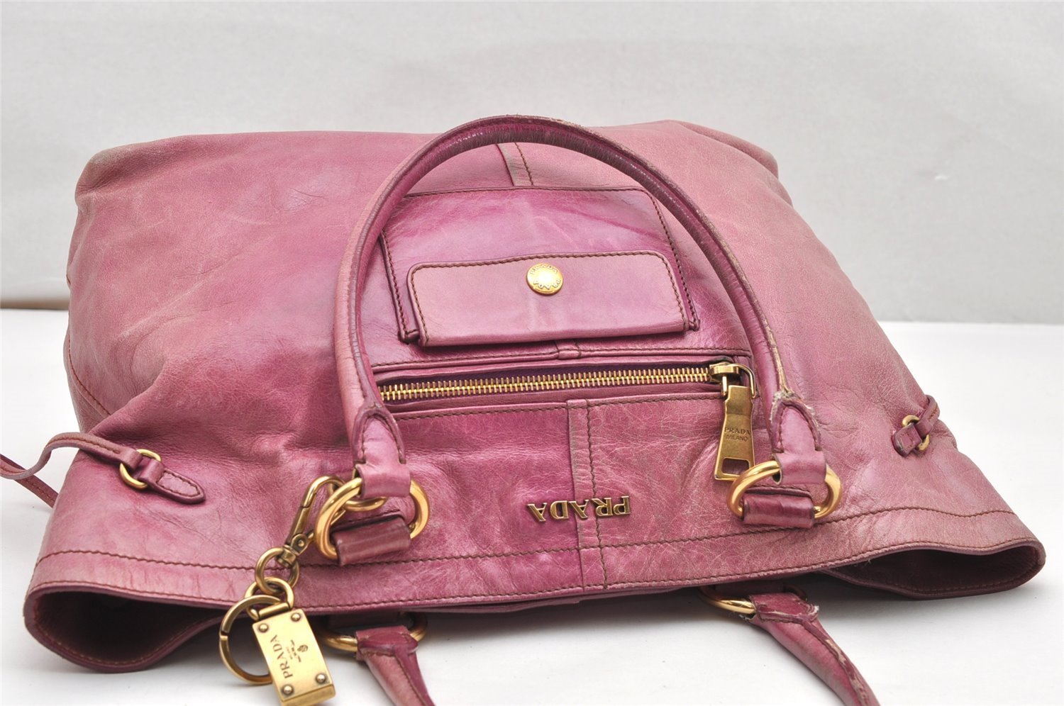 Authentic PRADA Vintage Leather Shoulder Tote Bag Pink 3904K