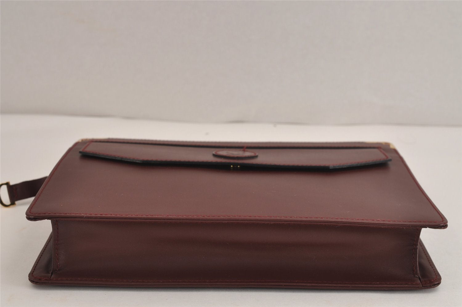 Authentic Cartier Must de Cartier Clutch Bag Purse Leather Bordeaux Red 3905J