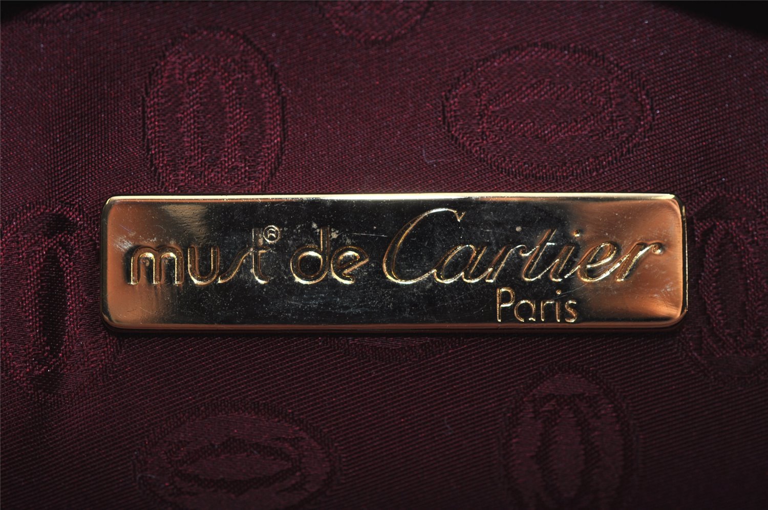 Authentic Cartier Must de Cartier Clutch Bag Purse Leather Bordeaux Red 3905J