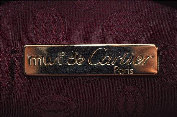 Authentic Cartier Must de Cartier Clutch Bag Purse Leather Bordeaux Red 3905J