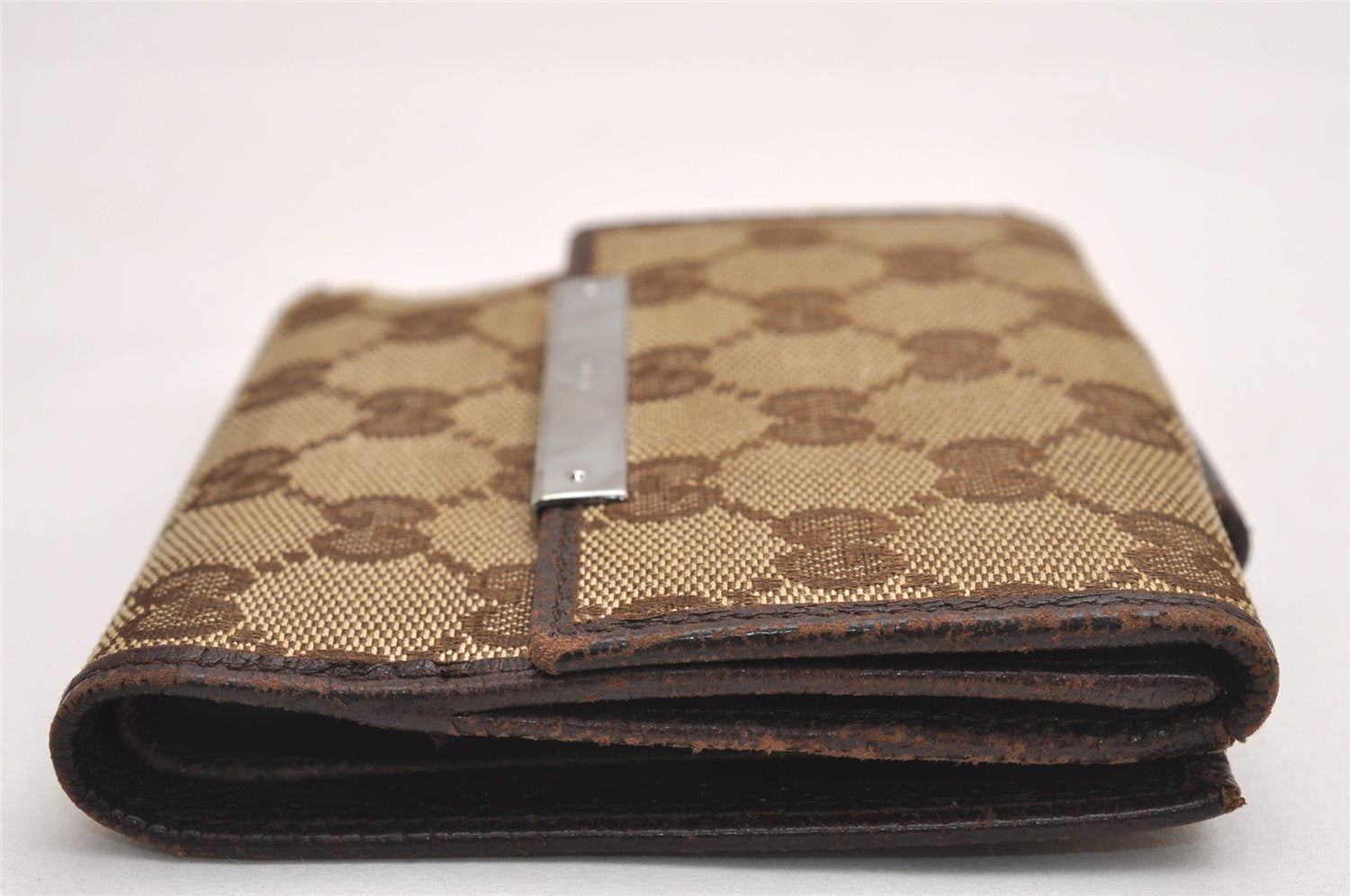 Authentic GUCCI Vintage Bifold Wallet Purse GG Canvas Leather 112664 Brown 3906J