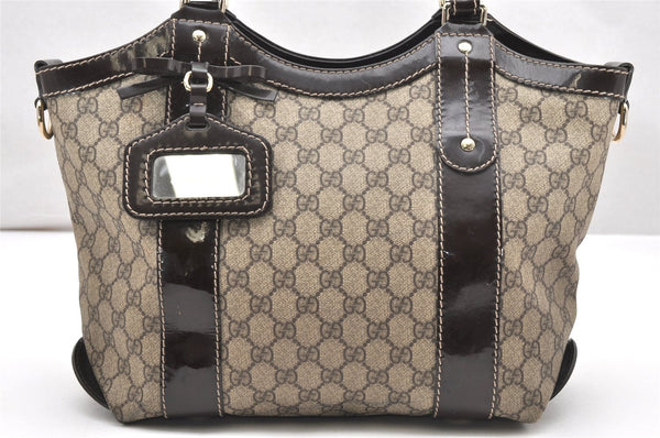Authentic GUCCI Vintage 2Way Shoulder Tote Bag GG PVC Enamel 203521 Brown 3906K