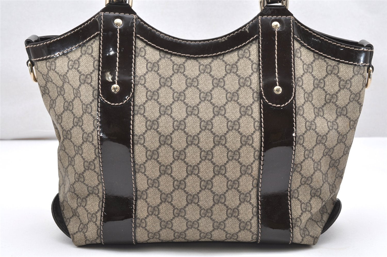 Authentic GUCCI Vintage 2Way Shoulder Tote Bag GG PVC Enamel 203521 Brown 3906K