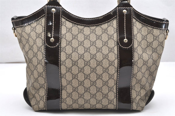 Authentic GUCCI Vintage 2Way Shoulder Tote Bag GG PVC Enamel 203521 Brown 3906K