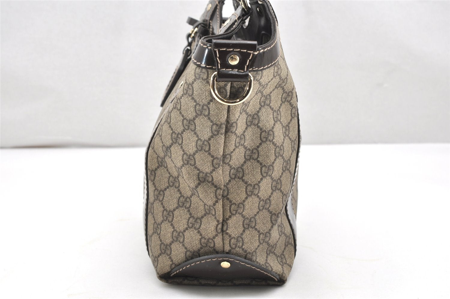Authentic GUCCI Vintage 2Way Shoulder Tote Bag GG PVC Enamel 203521 Brown 3906K