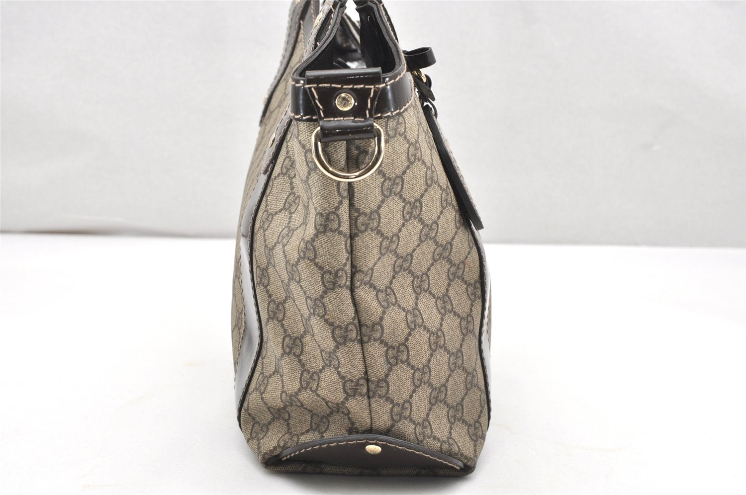 Authentic GUCCI Vintage 2Way Shoulder Tote Bag GG PVC Enamel 203521 Brown 3906K