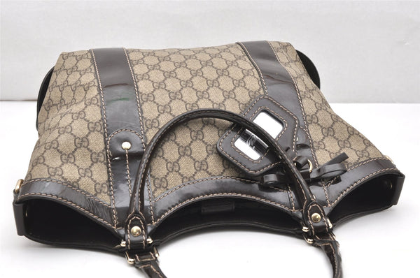 Authentic GUCCI Vintage 2Way Shoulder Tote Bag GG PVC Enamel 203521 Brown 3906K