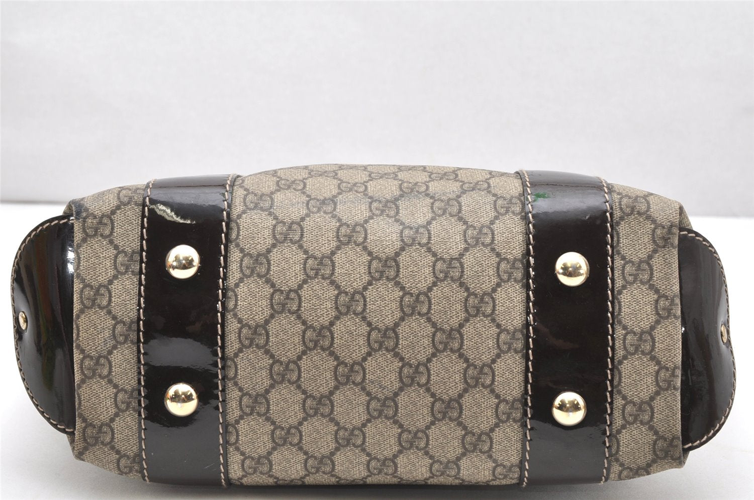 Authentic GUCCI Vintage 2Way Shoulder Tote Bag GG PVC Enamel 203521 Brown 3906K