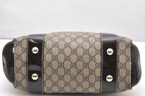 Authentic GUCCI Vintage 2Way Shoulder Tote Bag GG PVC Enamel 203521 Brown 3906K