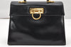 Authentic Salvatore Ferragamo Gancini Leather 2Way Shoulder Hand Bag Black 3907K