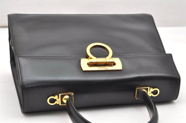 Authentic Salvatore Ferragamo Gancini Leather 2Way Shoulder Hand Bag Black 3907K