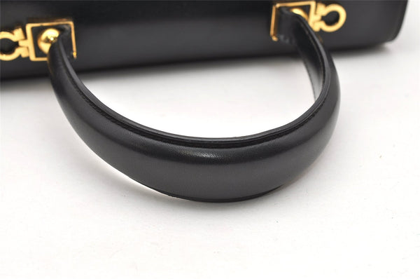 Authentic Salvatore Ferragamo Gancini Leather 2Way Shoulder Hand Bag Black 3907K