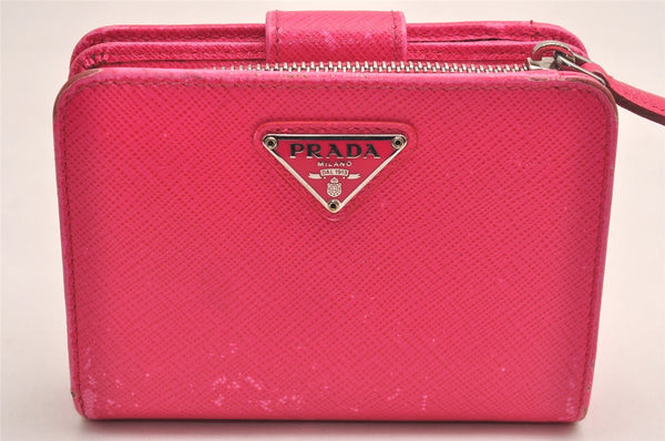 Authentic PRADA Vintage Saffiano Triangle Leather Bifold Wallet Purse Pink 3908J