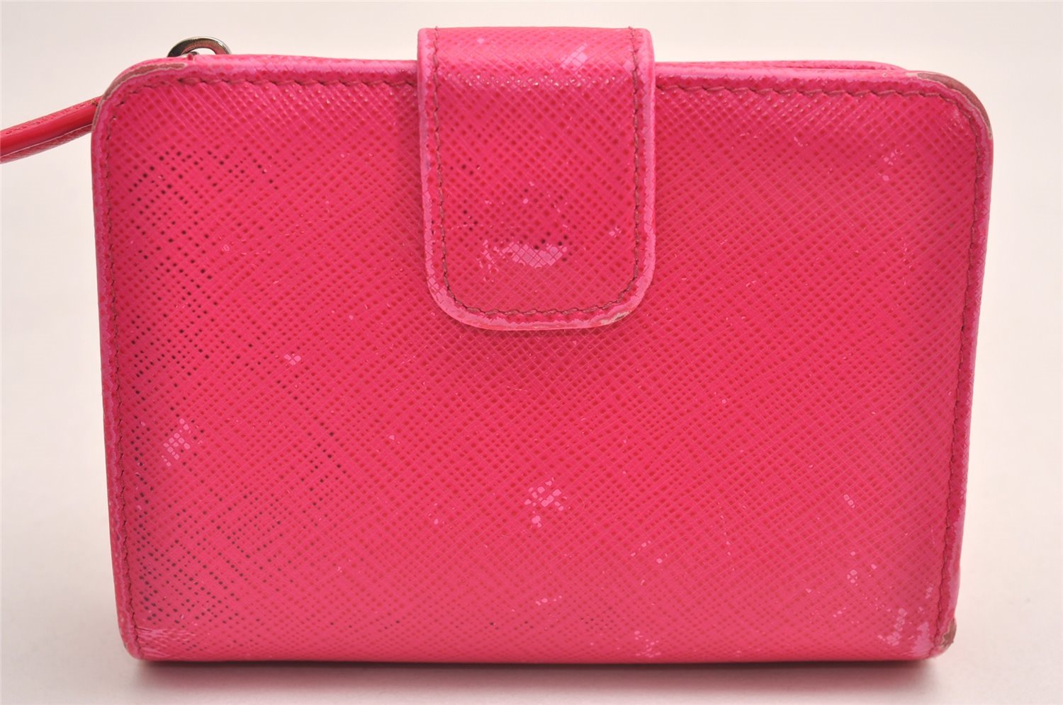 Authentic PRADA Vintage Saffiano Triangle Leather Bifold Wallet Purse Pink 3908J