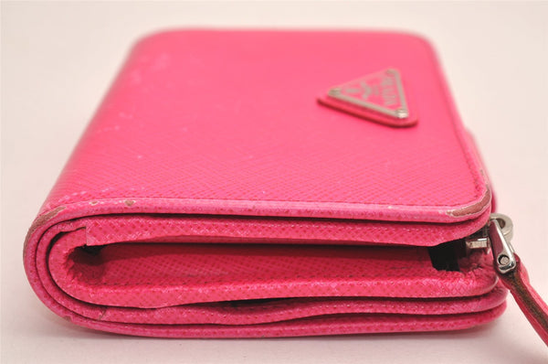 Authentic PRADA Vintage Saffiano Triangle Leather Bifold Wallet Purse Pink 3908J