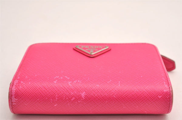 Authentic PRADA Vintage Saffiano Triangle Leather Bifold Wallet Purse Pink 3908J