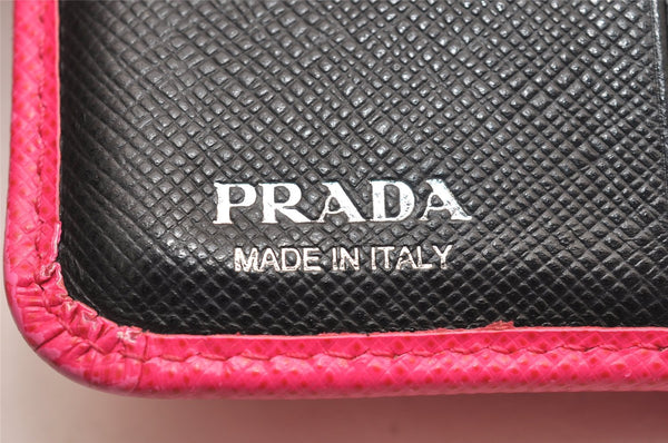 Authentic PRADA Vintage Saffiano Triangle Leather Bifold Wallet Purse Pink 3908J