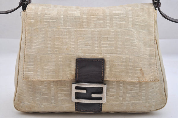 Authentic FENDI Zucca Mamma Baguette Shoulder Bag Canvas Leather Beige 3908K