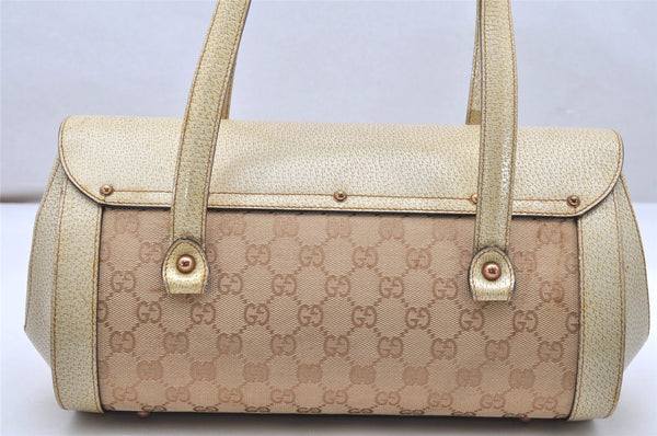 Authentic GUCCI Bamboo Hand Shoulder Bag GG Canvas Leather 111713 Beige 3909K