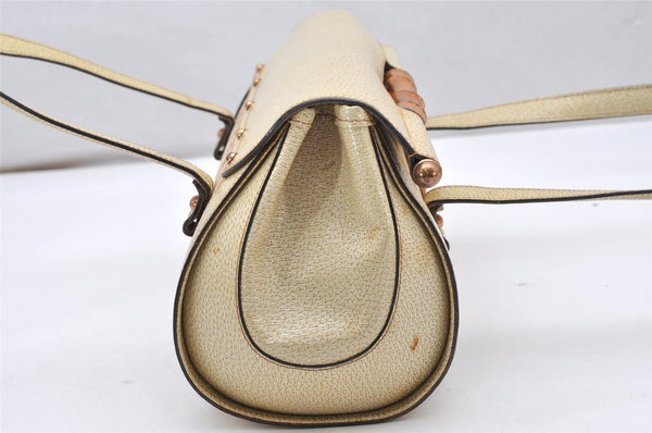 Authentic GUCCI Bamboo Hand Shoulder Bag GG Canvas Leather 111713 Beige 3909K