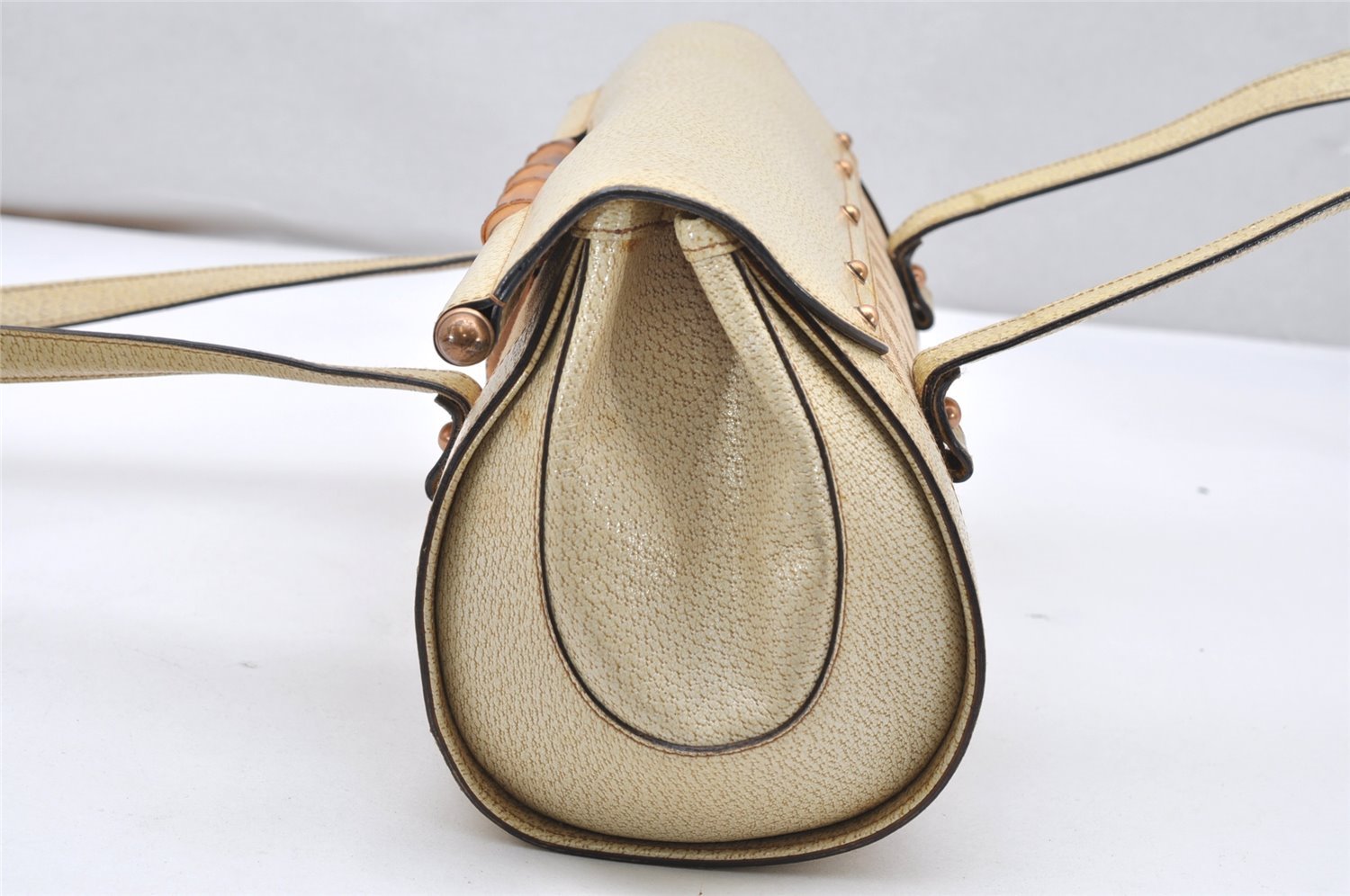 Authentic GUCCI Bamboo Hand Shoulder Bag GG Canvas Leather 111713 Beige 3909K