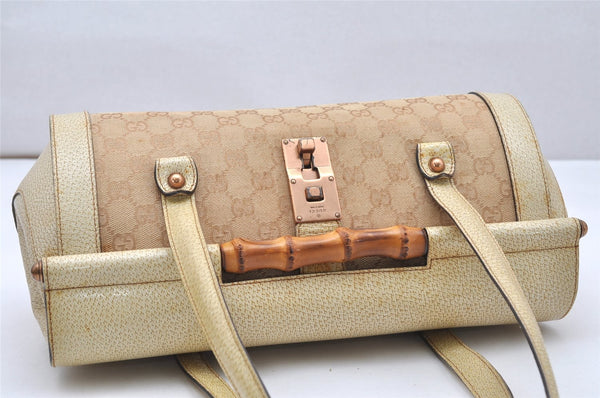 Authentic GUCCI Bamboo Hand Shoulder Bag GG Canvas Leather 111713 Beige 3909K