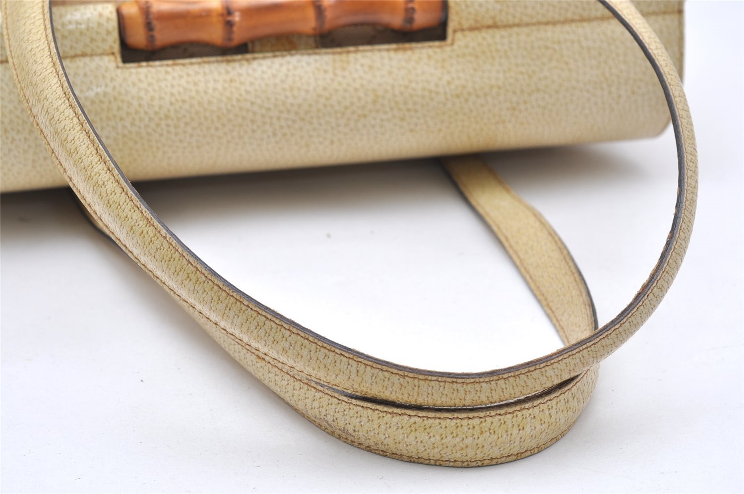 Authentic GUCCI Bamboo Hand Shoulder Bag GG Canvas Leather 111713 Beige 3909K