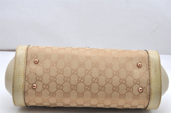 Authentic GUCCI Bamboo Hand Shoulder Bag GG Canvas Leather 111713 Beige 3909K