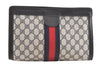 Authentic GUCCI Sherry Line Clutch Hand Bag GG PVC Leather Navy Blue Junk 3910K