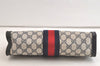 Authentic GUCCI Sherry Line Clutch Hand Bag GG PVC Leather Navy Blue Junk 3910K