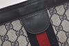 Authentic GUCCI Sherry Line Clutch Hand Bag GG PVC Leather Navy Blue Junk 3910K