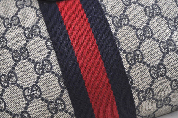 Authentic GUCCI Sherry Line Clutch Hand Bag GG PVC Leather Navy Blue Junk 3910K