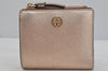Authentic TORY BURCH Robinson Bifold Wallet Purse Leather Pink Gold 3911J