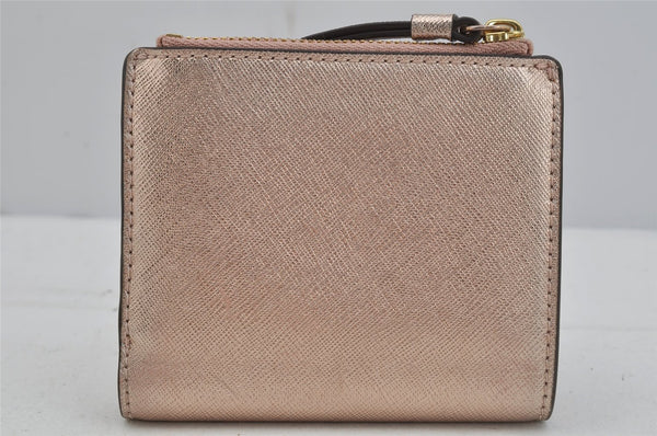 Authentic TORY BURCH Robinson Bifold Wallet Purse Leather Pink Gold 3911J